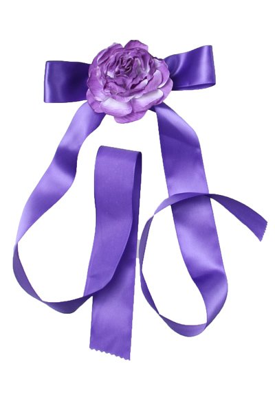 purple ribbon and rose sash